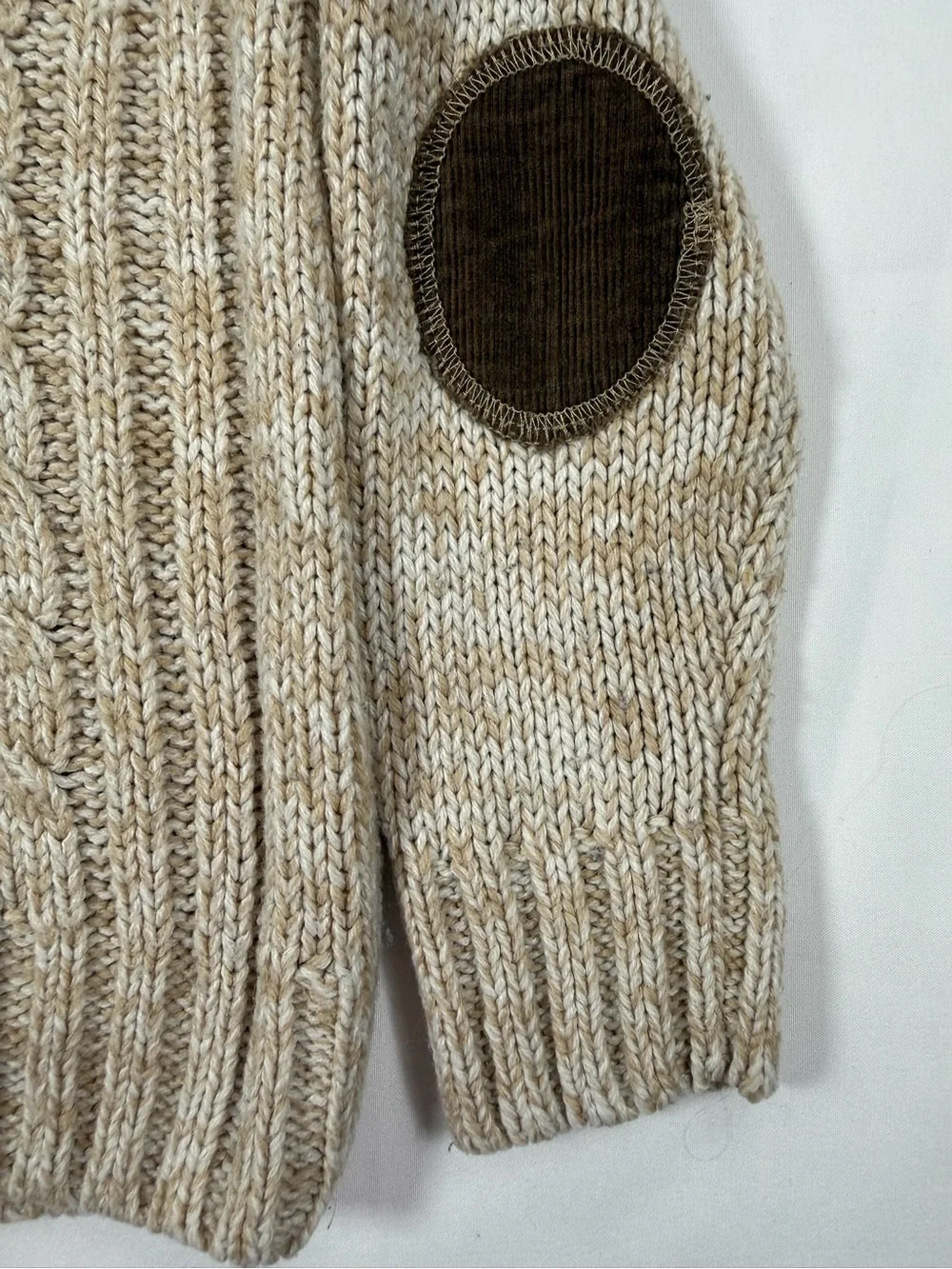 LITTLE LAD Boys Cable Knit Sweater Size 24M Oatmeal Sherpa Elbow Patch Grandpa